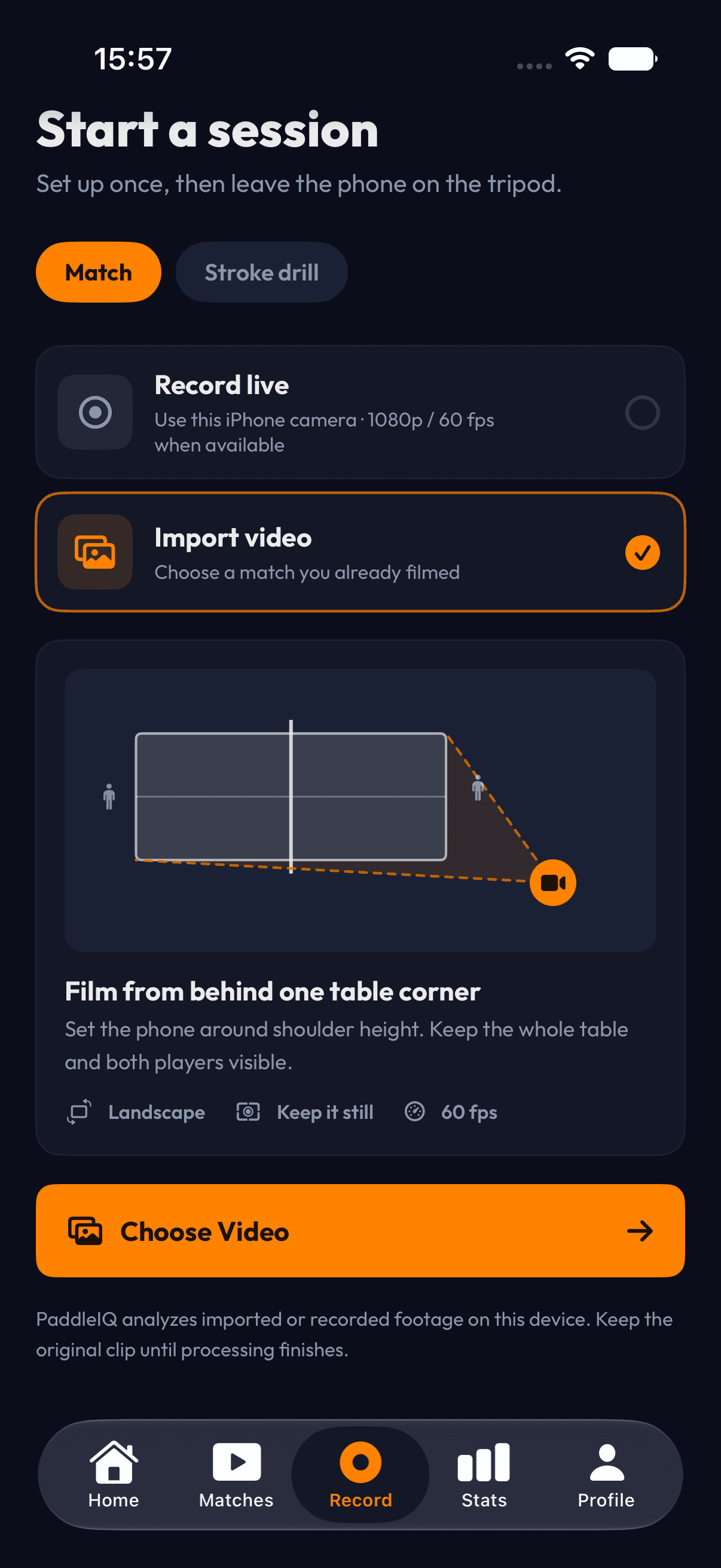 PaddleIQ match recording setup